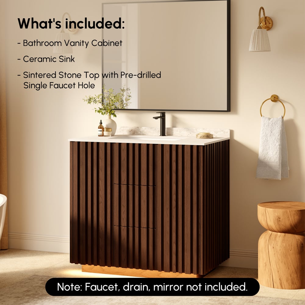 Aura 36" Fluted Freestanding Bathroom Vanity with Sink and Light window image