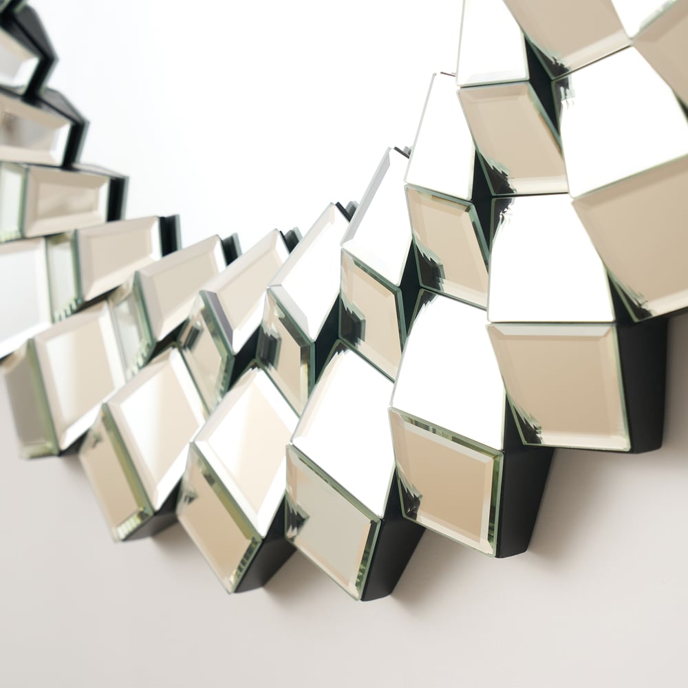 24" Diamond-Shaped Wall Mirror, Silver Round Decorative Mirror window image