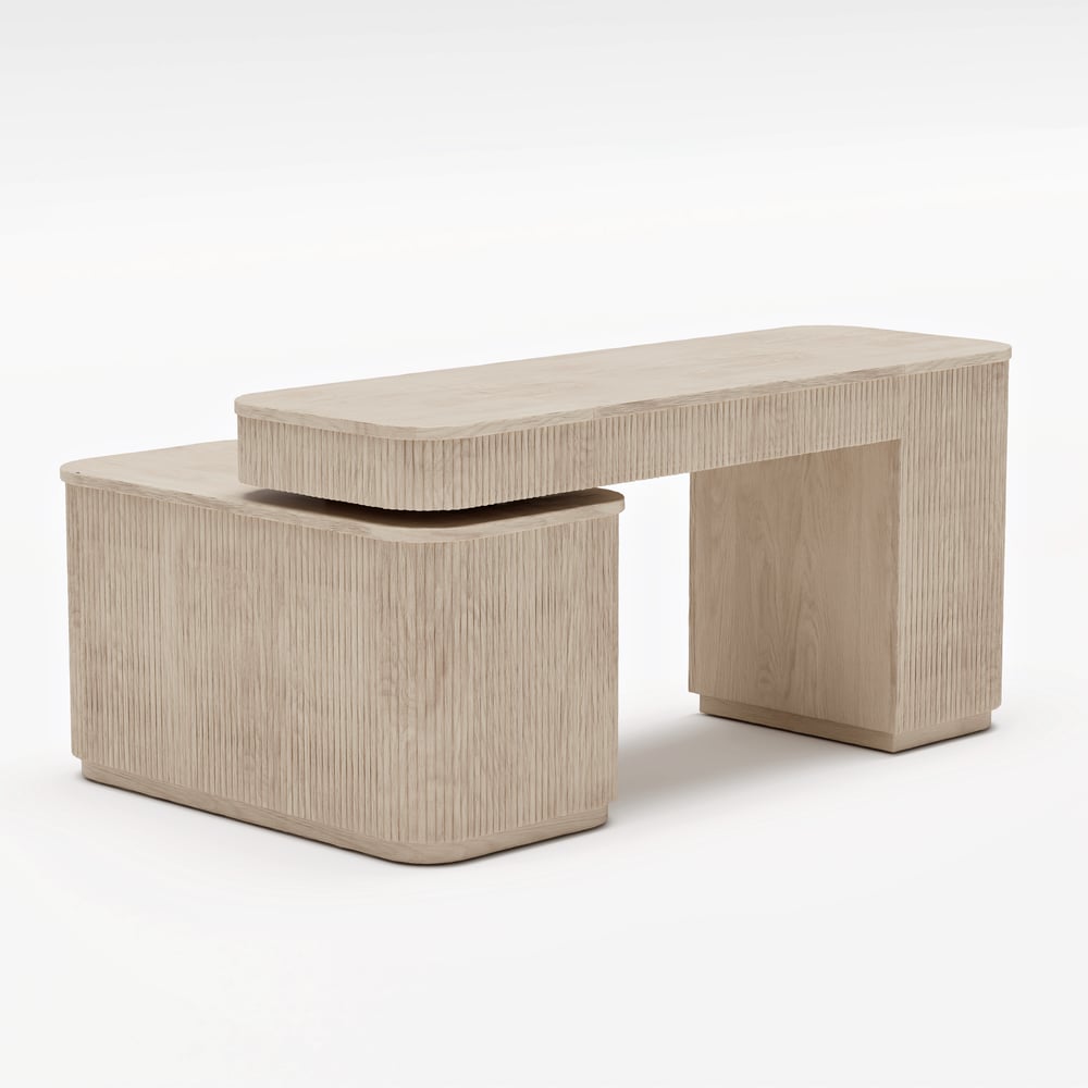 Velign 65" L-Shape Whitewash Executive Desk with Right-Side Cabinet window image