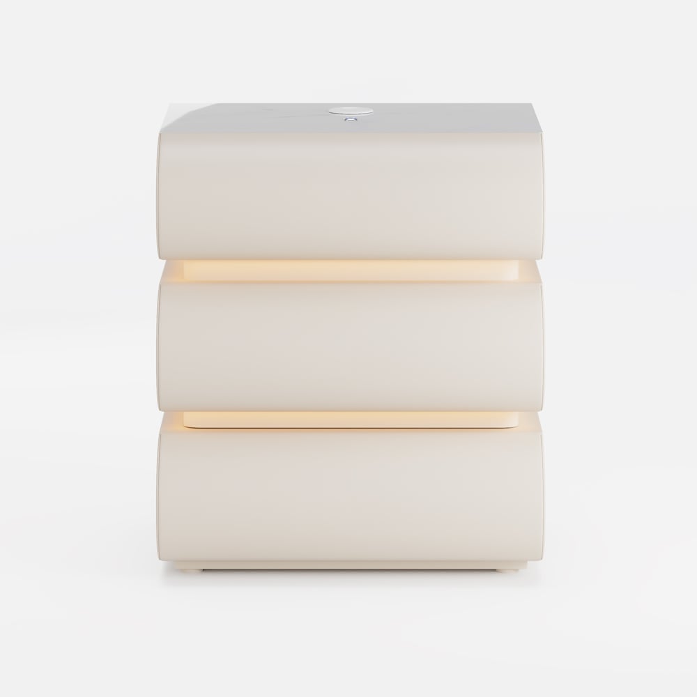 Table de chevet intelligente à LED en cuir Humply à 3 tiroirs image de fenêtre