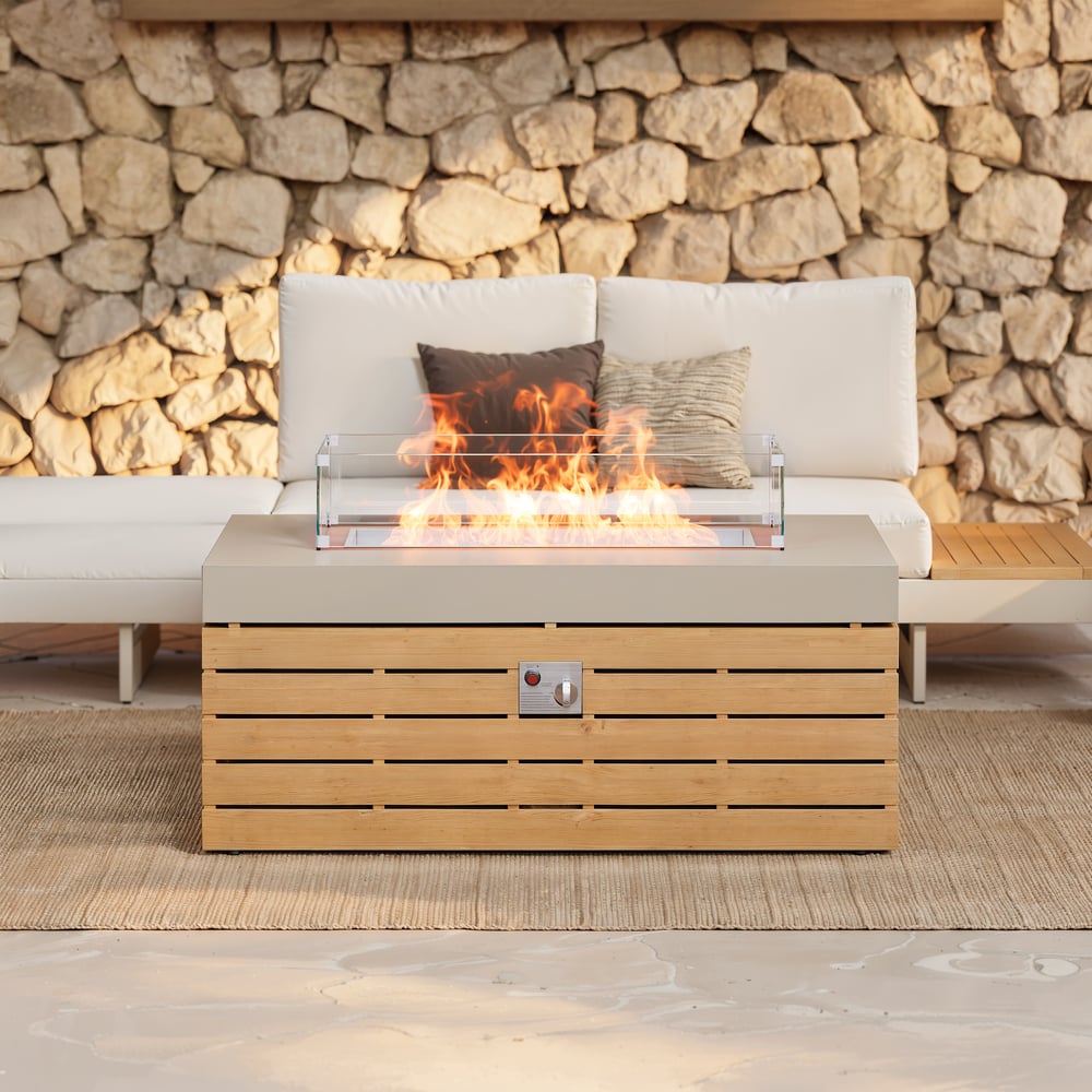 Tevara Outdoor 47" Propane Smokeless Aluminum Rectangular Fire Pit Table in Sand window image