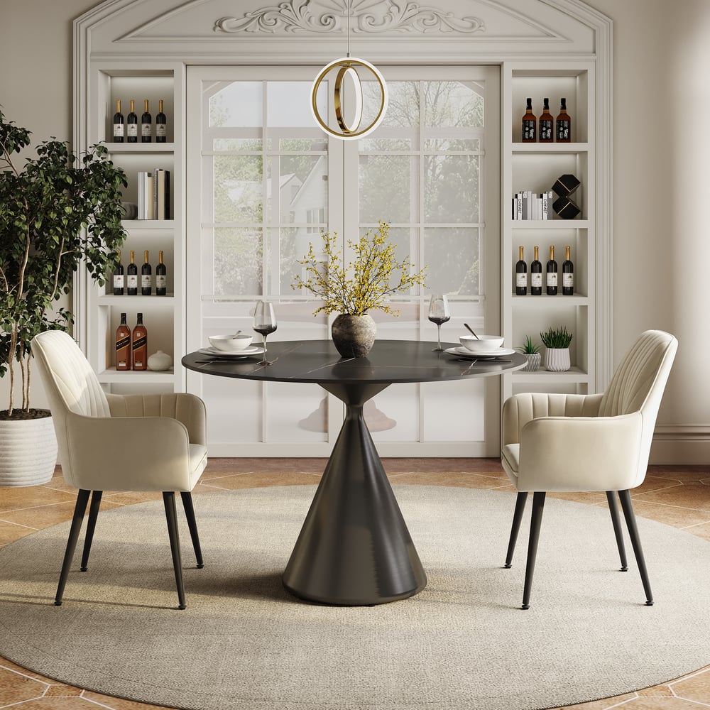 39" Modern Sintered Stone Dining Table Set with 2 Chairs window image