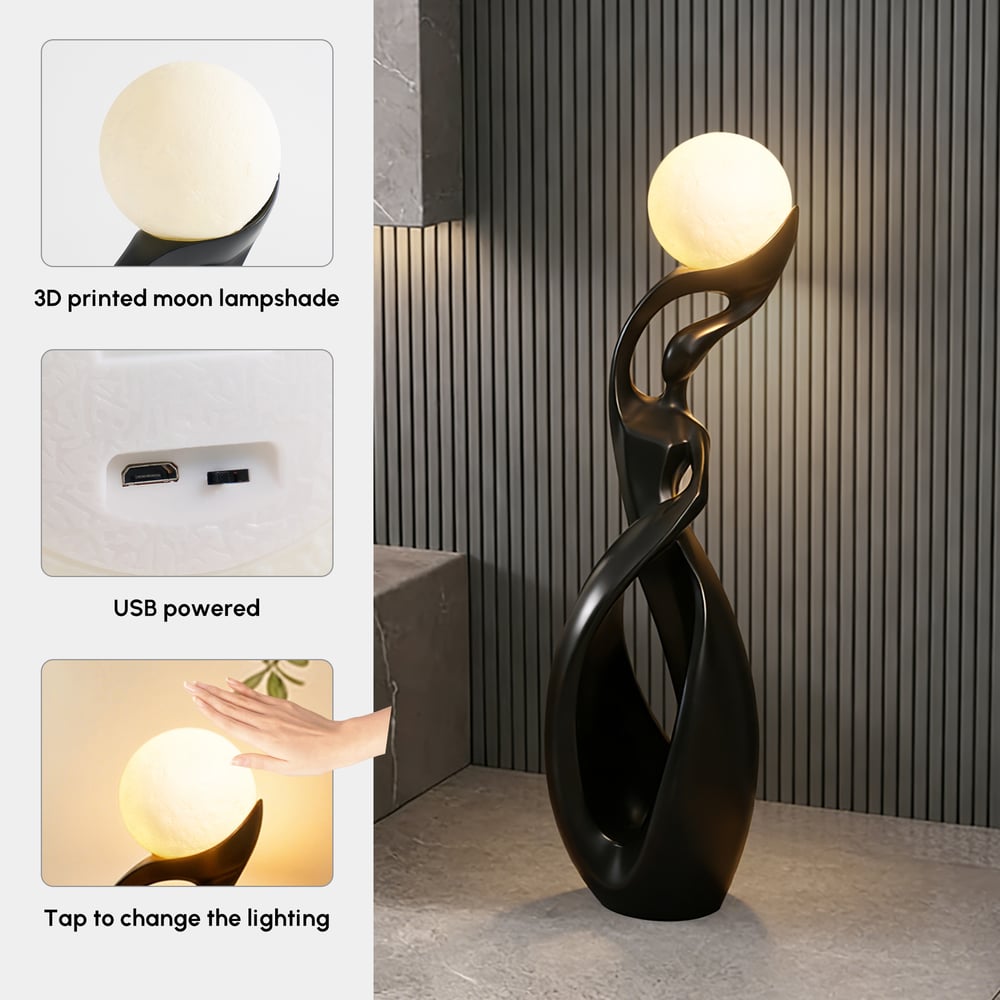 815mm Abstract Black Sculpture Lamp with LED Ball, Touch & Remote Control, Rechargeable window image