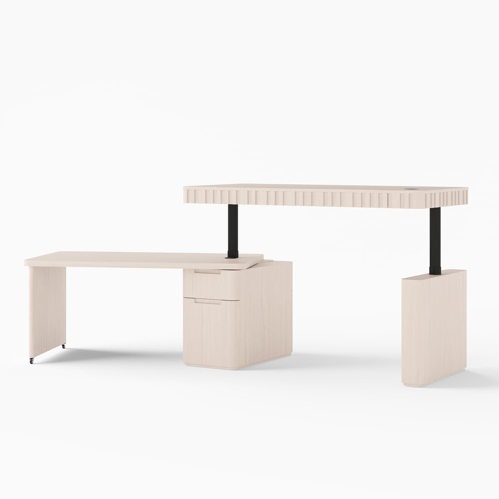 Aura 63" Whitewash Fluted 360-Degree Rotating Desk Electric Adjustable Standing Desk window image