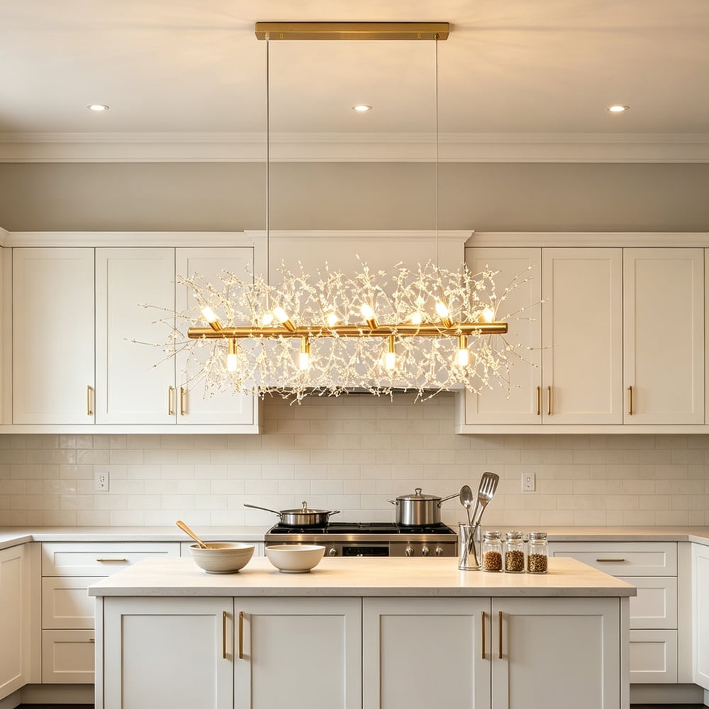 Mid-Century Modern 12-Light Crystal Firework Sputnik Kitchen Island Lighting in Gold window image