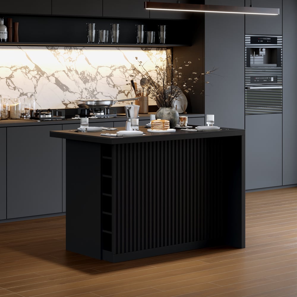 Moderne 50" Matt Sintered Stone Kücheninsel mit Stauraum, Schwarz Schaufensterbilder
