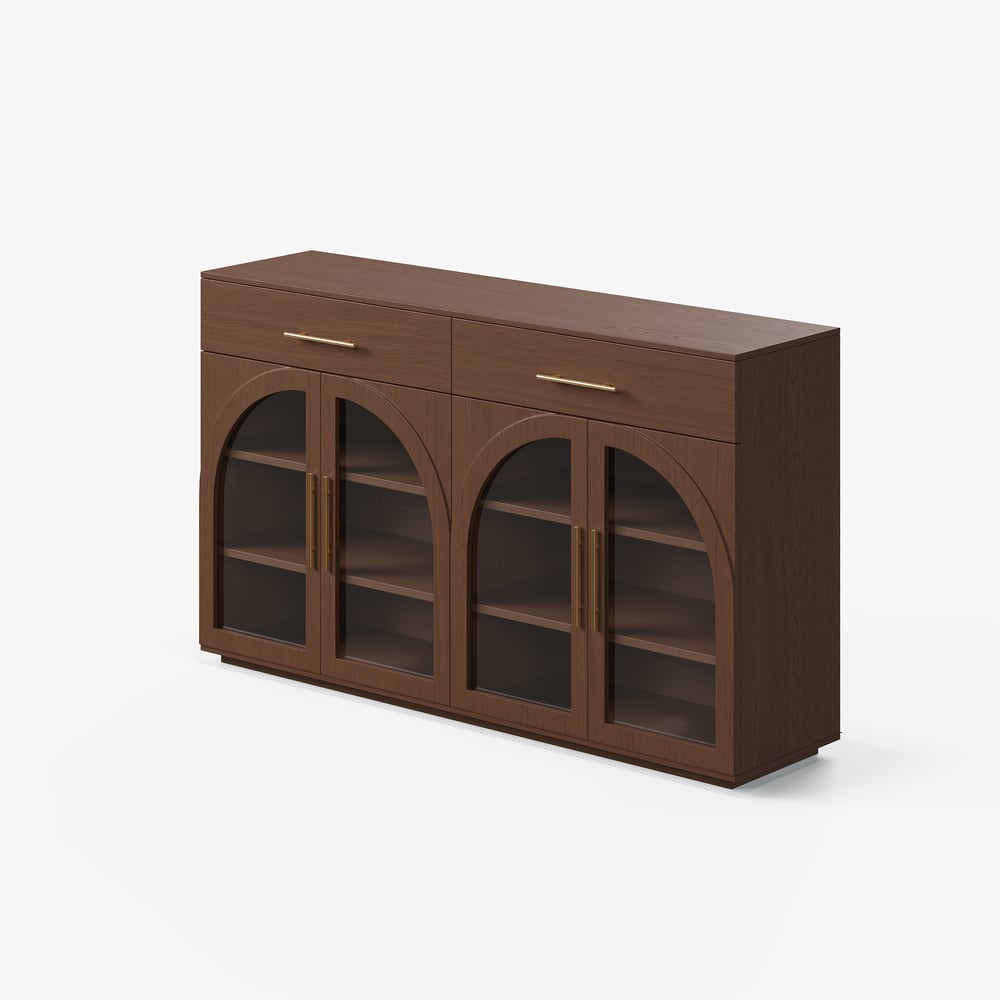 Arune 63" Walnut Wood Sideboard with Storage & LED Lights window image