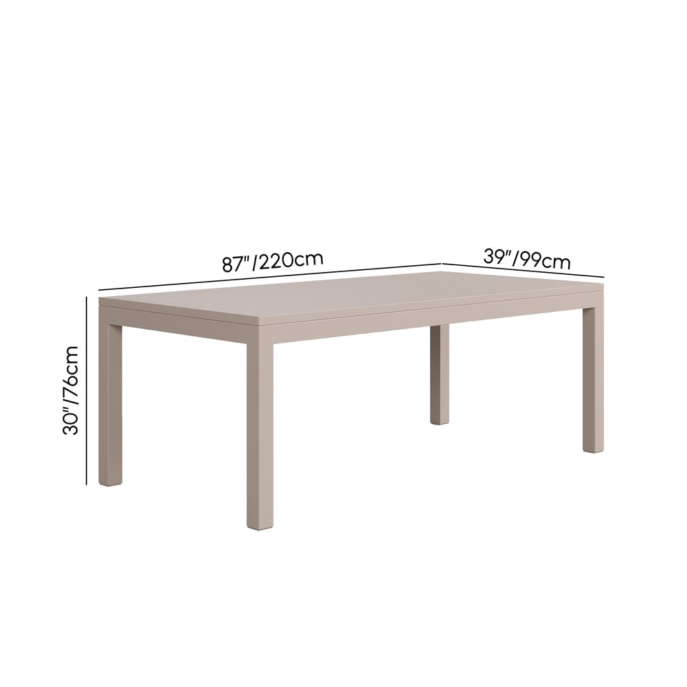 Wevara 87" Sand-Finished Aluminum Slatted Outdoor Dining Table in Sand weights dimensions image