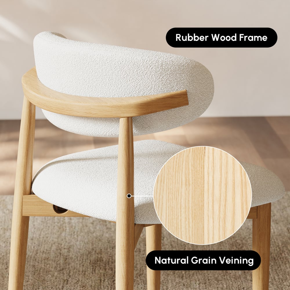Modern Natural Boucle Dining Chair with Rubber Wood Legs, 1 Piece window image