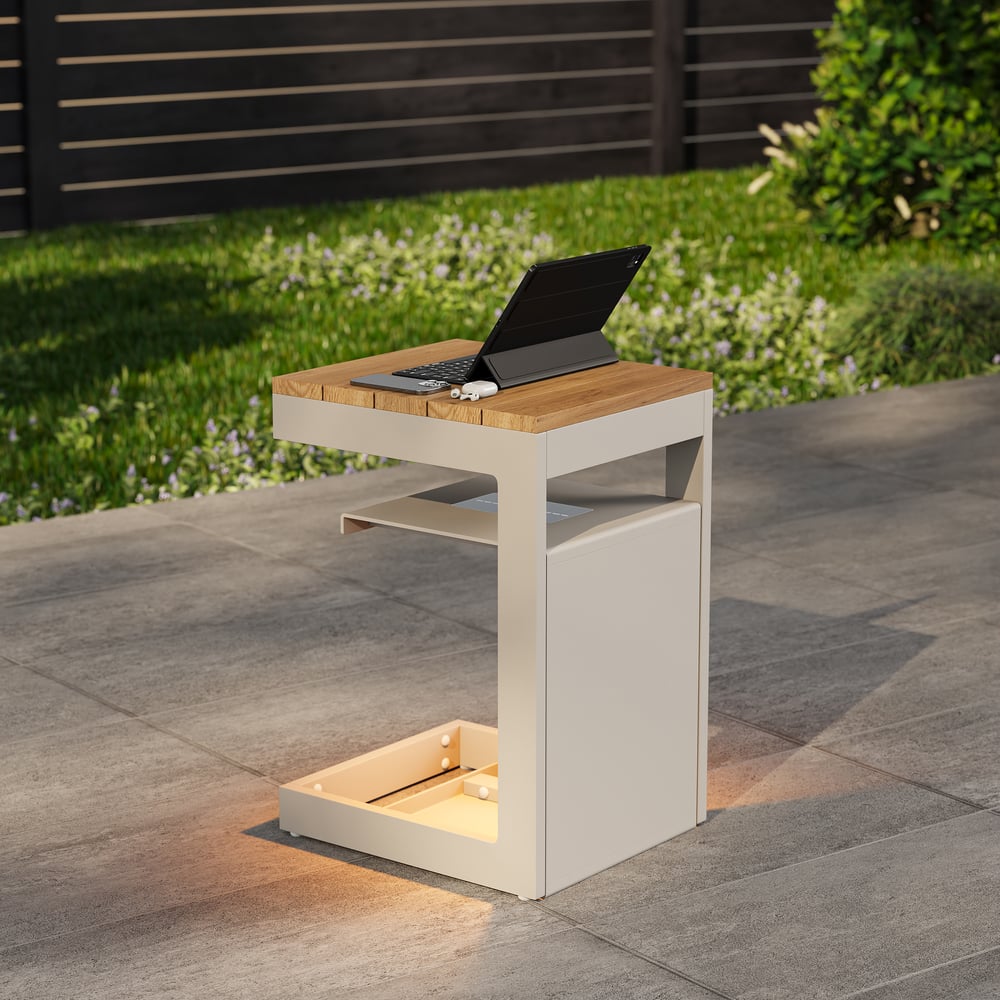 Tevara Outdoor Teak Aluminium Sand Side Table with Solar Light window image