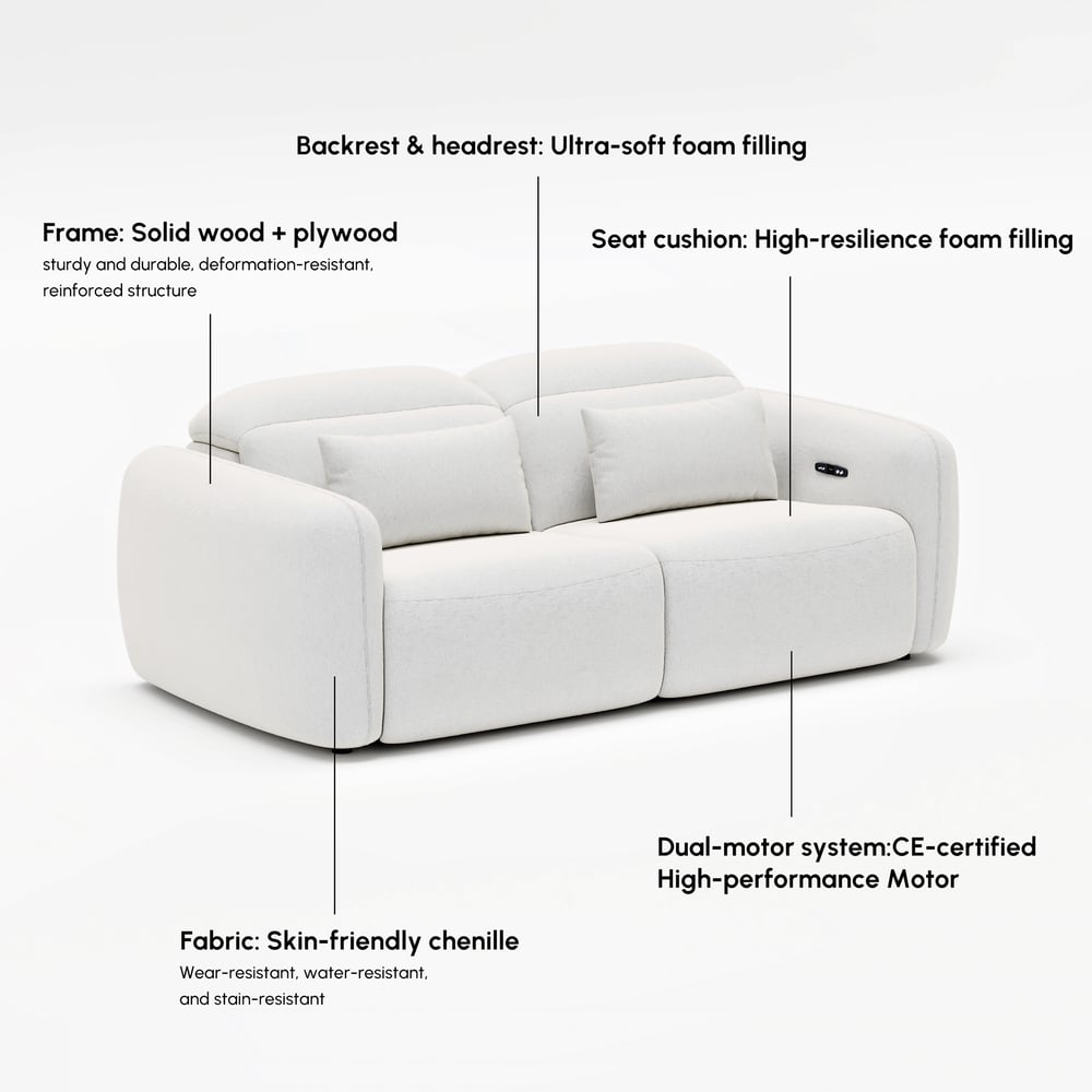 Canapé inclinable électrique zéro gravité en chenille de 227 cm avec oreillers image de fenêtre