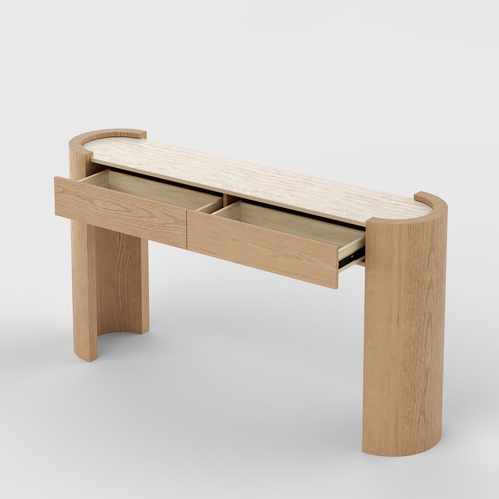 Japandi 60" Oval Sintered Stone Console Table With 2 Drawers window image