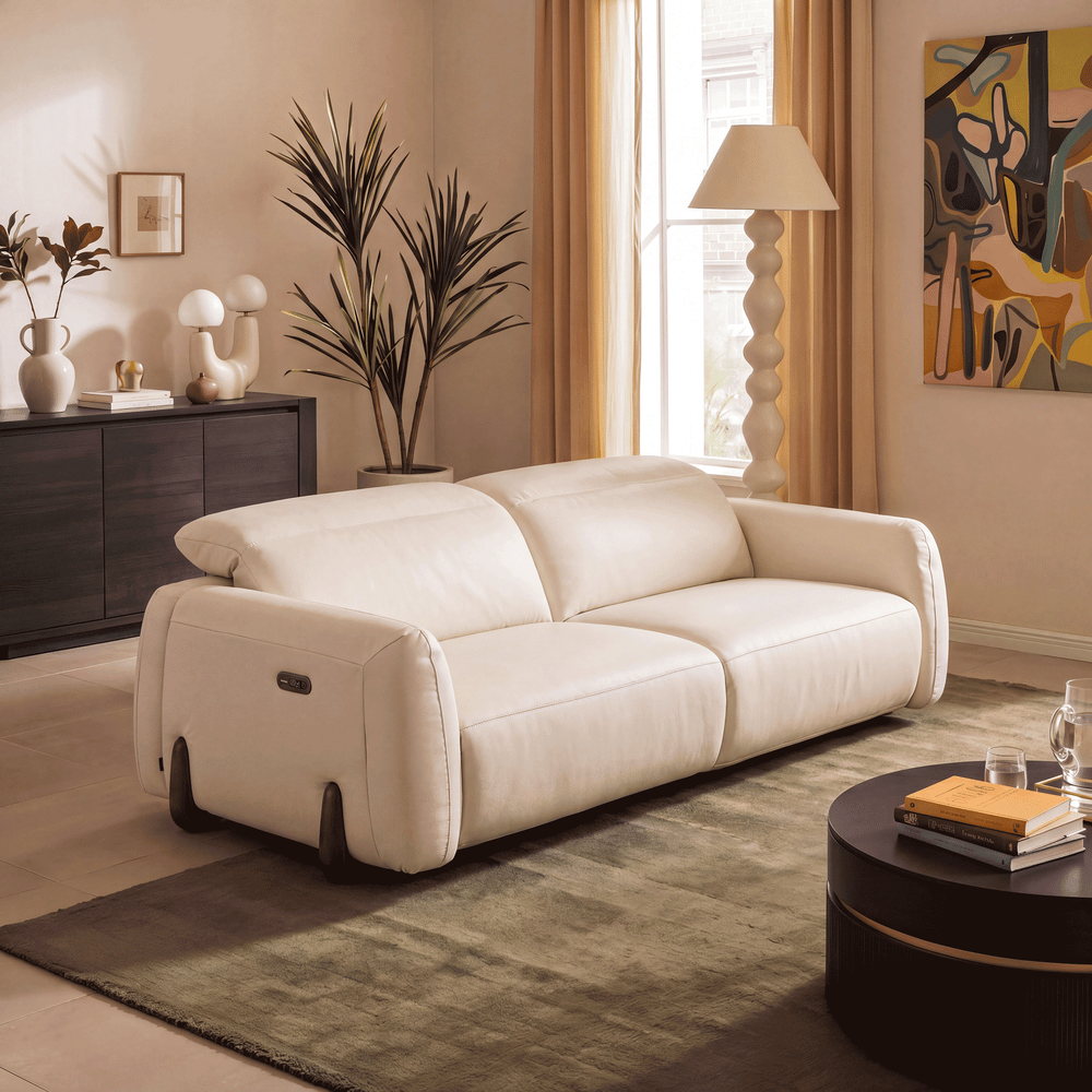 Curva 215cm Genuine Leather Power Reclining Sofa with Adjustable Headrest window image