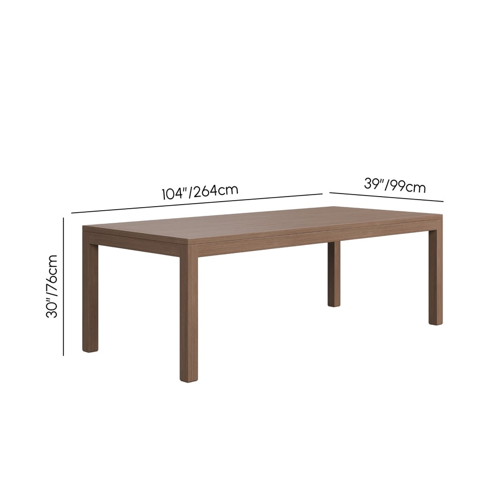 Wevara 104" Walnut-Finished Aluminum Slatted Outdoor Dining Table weights dimensions image