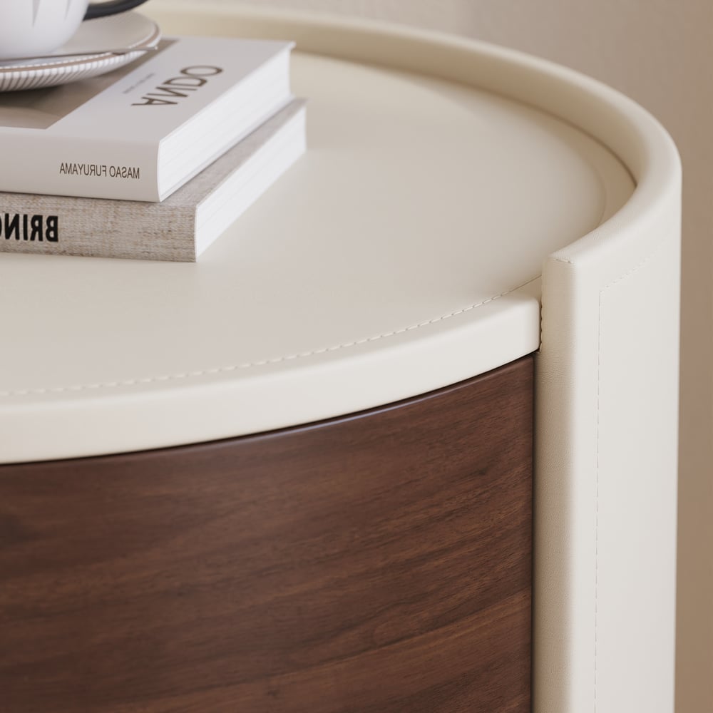 Modern Saddle Leather 2-Drawer Nightstand with Charging Station & Light window image