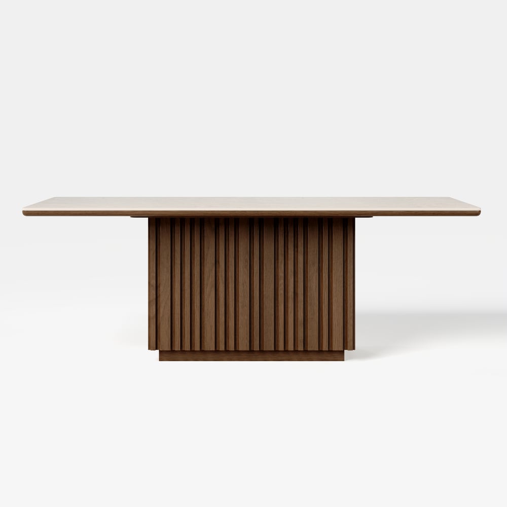 84" Faux Travertine Rectangular Dining Table with Sintered Stone Top, Seat 8 window image