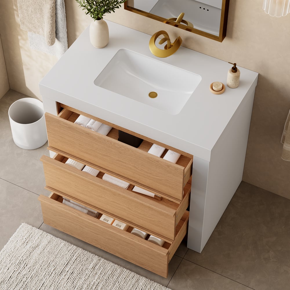 36" Single Bathroom Vanity with Ceramic Sink, Sintered Stone Top window image