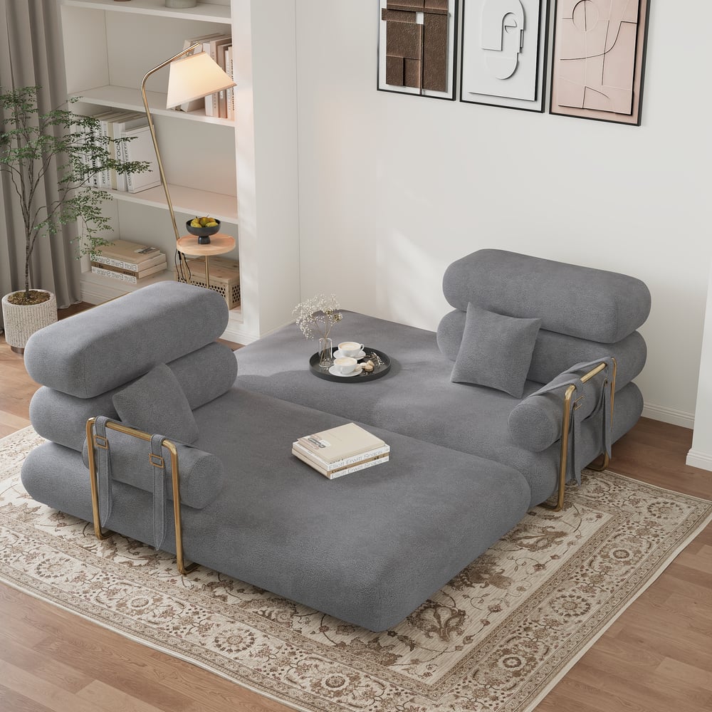 67" Full 2-Seater Chenille Velvet 4 in 1 Futon Convertible Sleeper Sofa window image