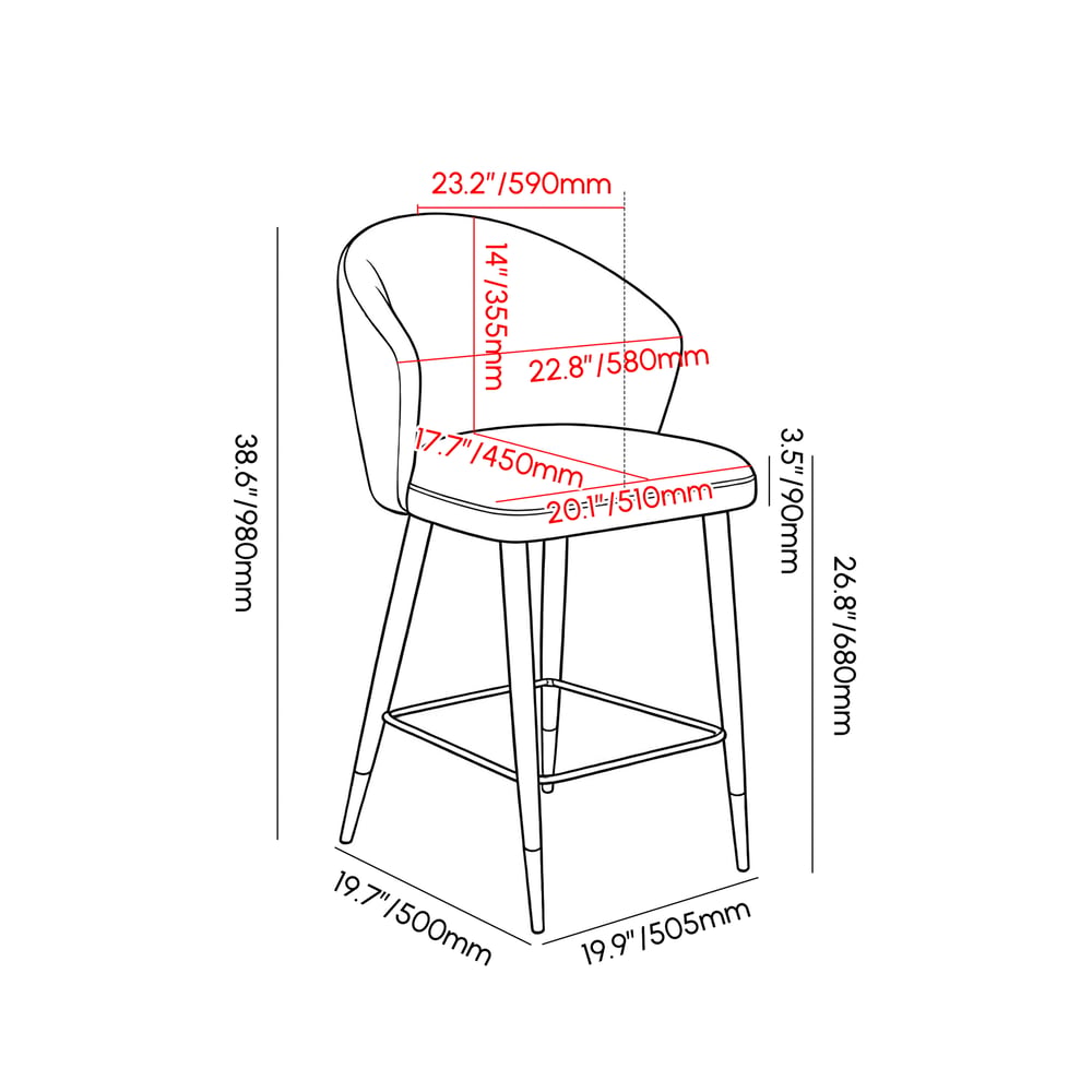 Modern Green Velvet Bar Stool with Upholstered, 1 Piece weights dimensions image