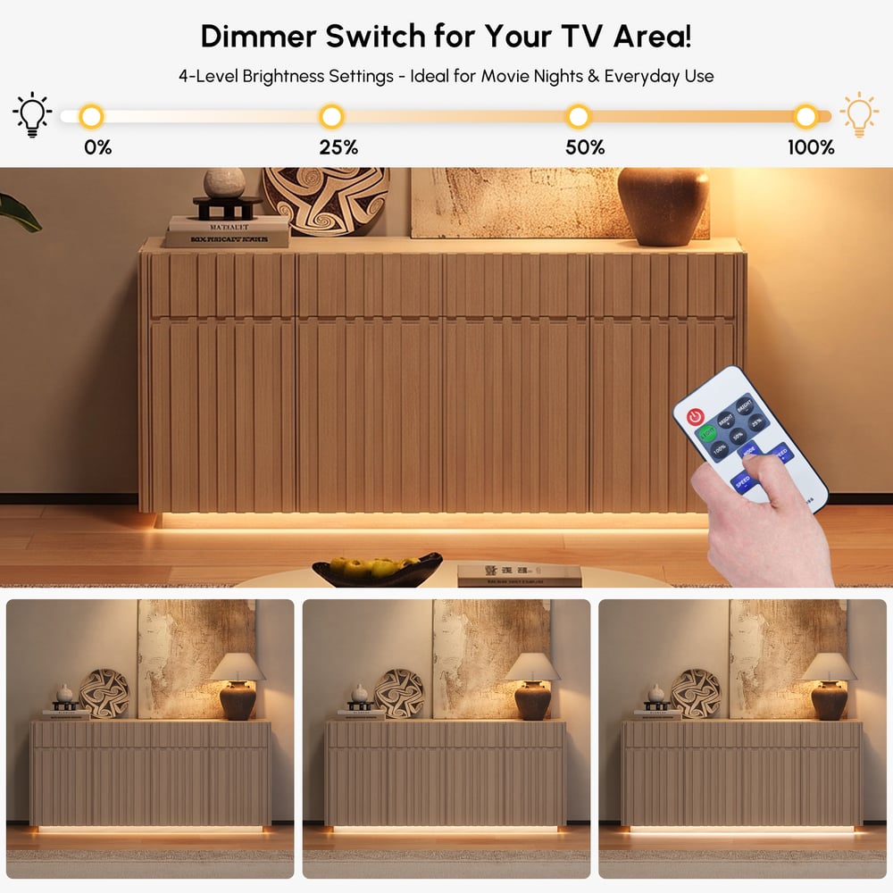 Aura 65" Ash Wood Slatted TV Stand with Sintered Stone Top window image