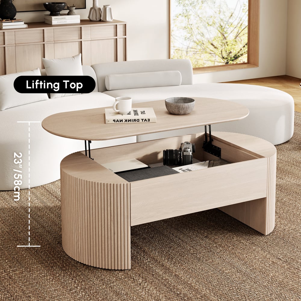 Mesa de Centro Retrátil Oval de 47" Mid-Century Modern Imagem da janela