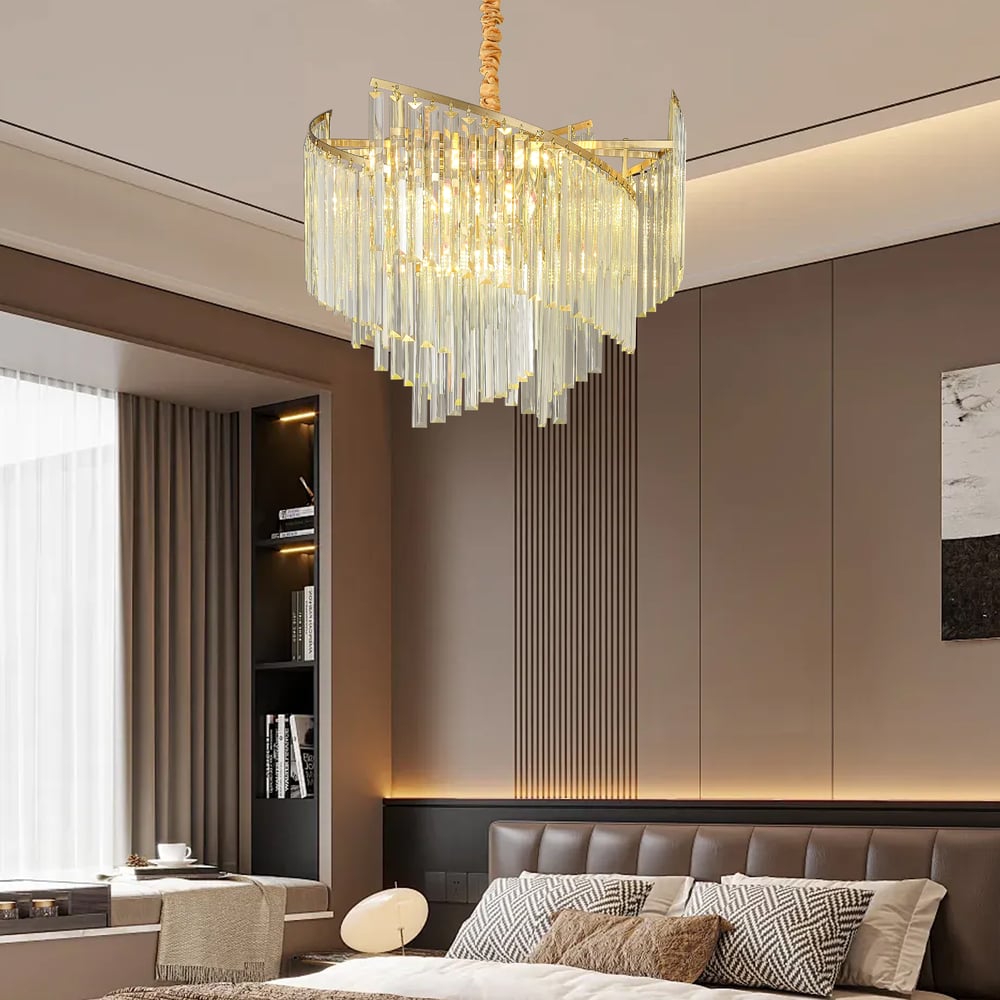 Spiral Art Modern 10-light Crystal Chandelier with Adjustable Chain in Gold window image