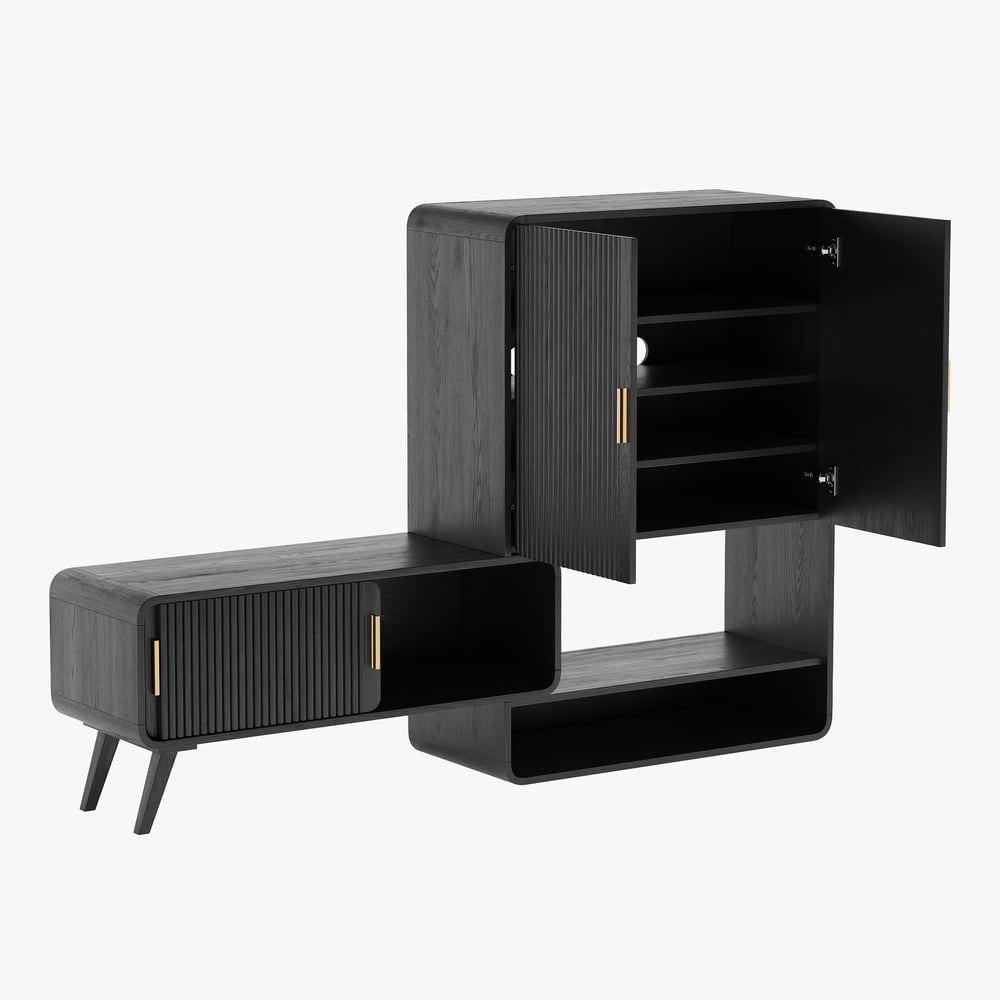 Meuble d'entrée cannelé en placage de bois de frêne de 37 pouces avec rangement pour chaussures, main gauche image de fenêtre