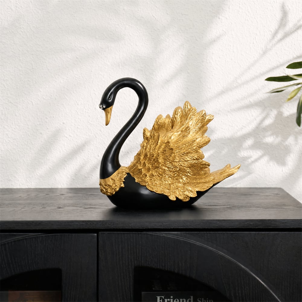 2-Piece Resin Swan Figurines, Black & Gold Decorative Storage Set window image