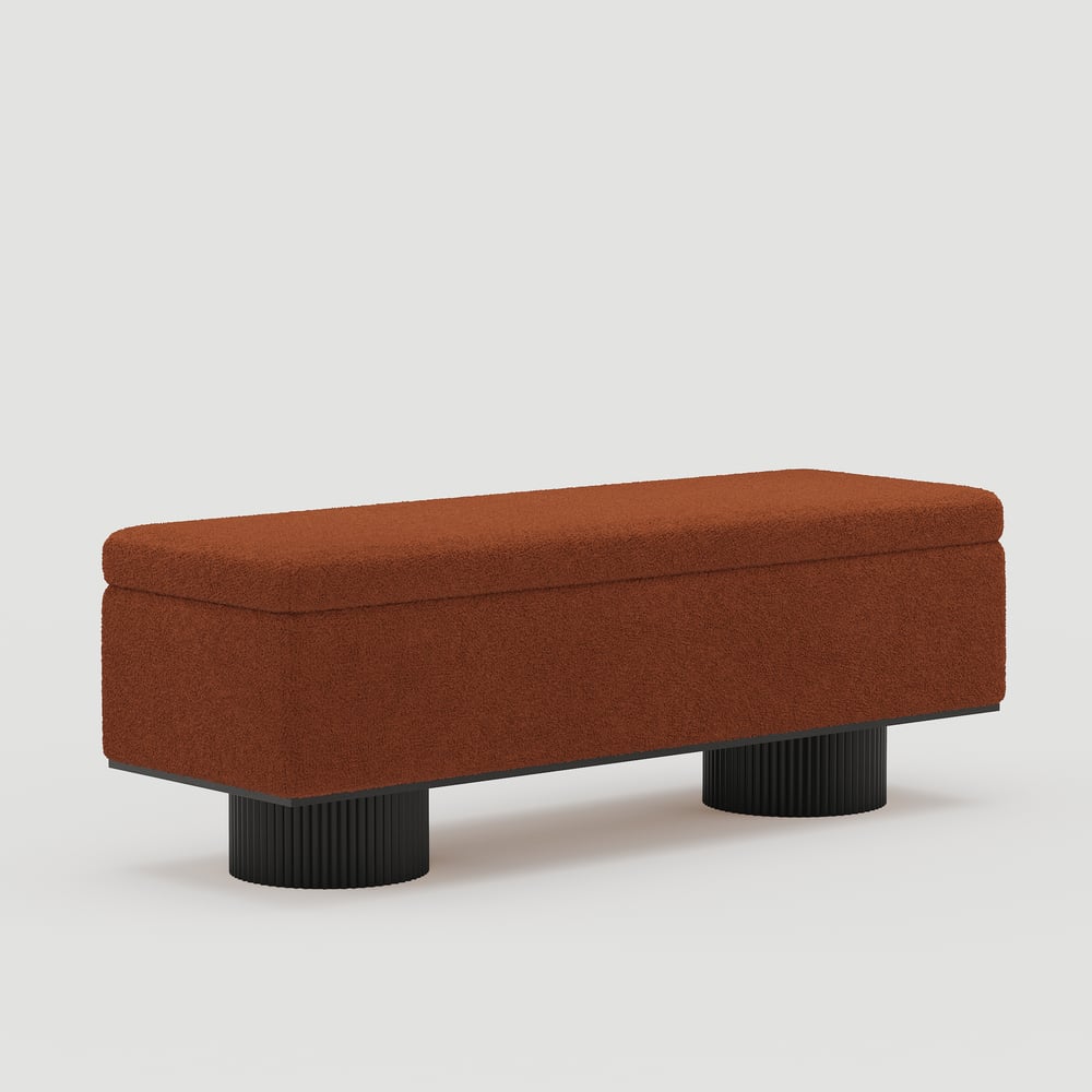 Teddy Fabric Fluffy Faux Fur Flip Top Wood Storage Entryway Bench window image