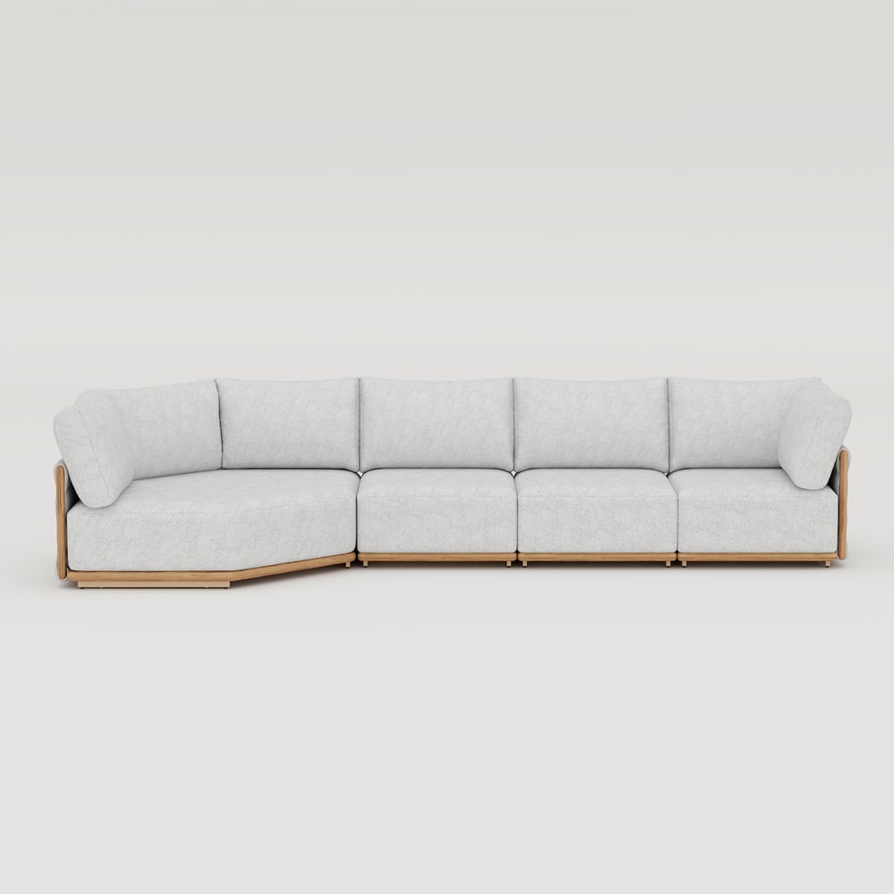 4-Piece Outdoor Teak & Aluminum Sectional Sofa Set with Chaise for 4 in Light Gray window image