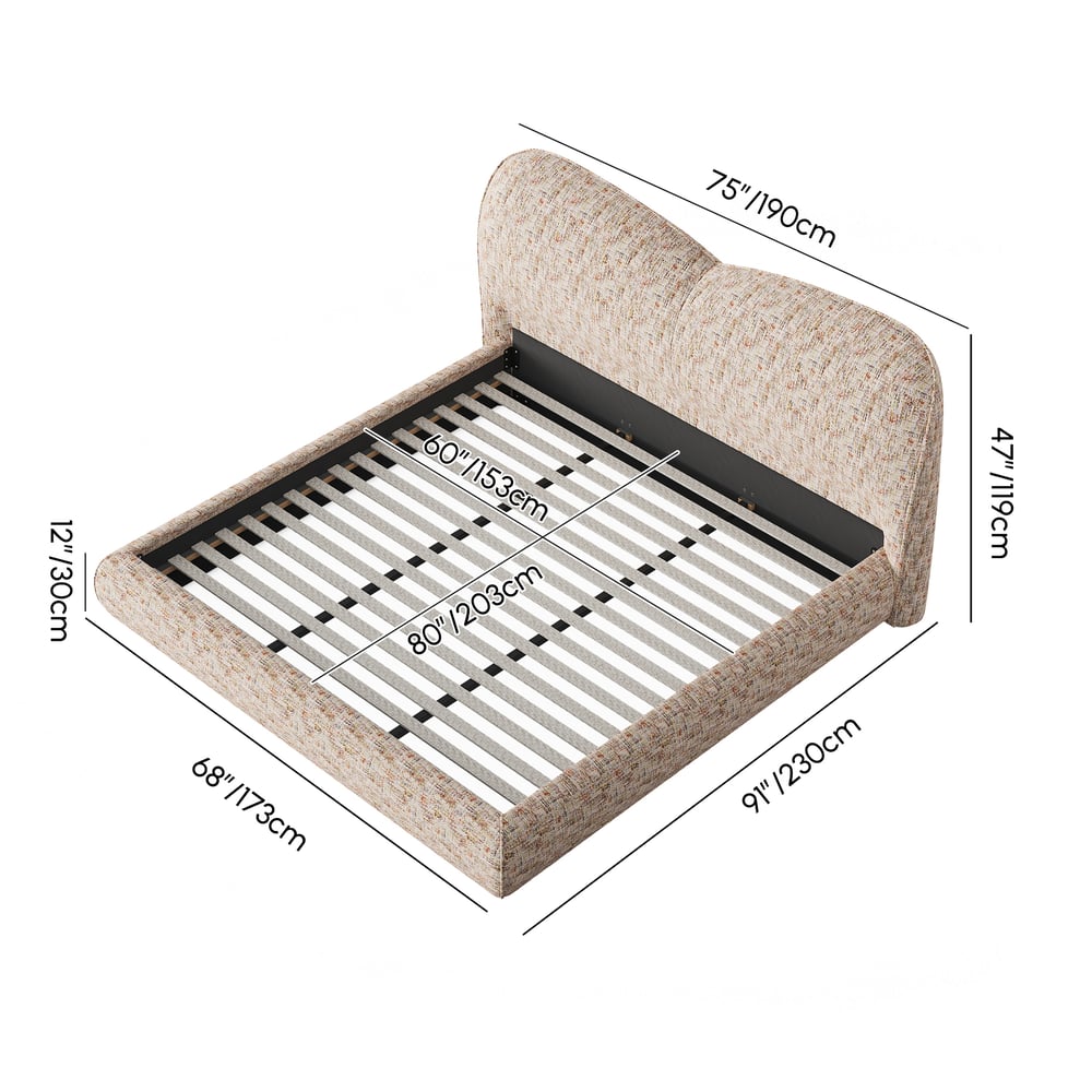Modern Queen Size Chenille Upholstered Bed with Butterfly Shaped Headboard weights dimensions image
