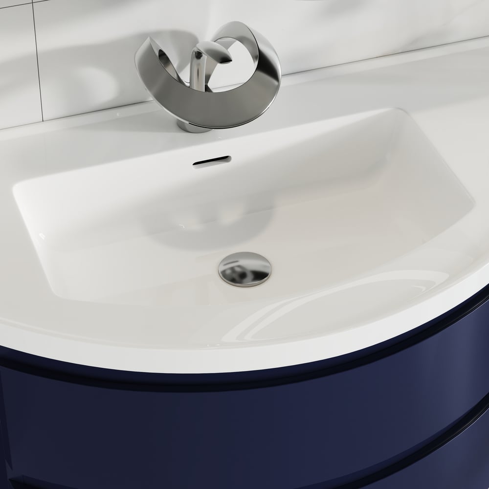 35" Navy Floating Single Curved Bathroom Vanity with Sink & Storage window image