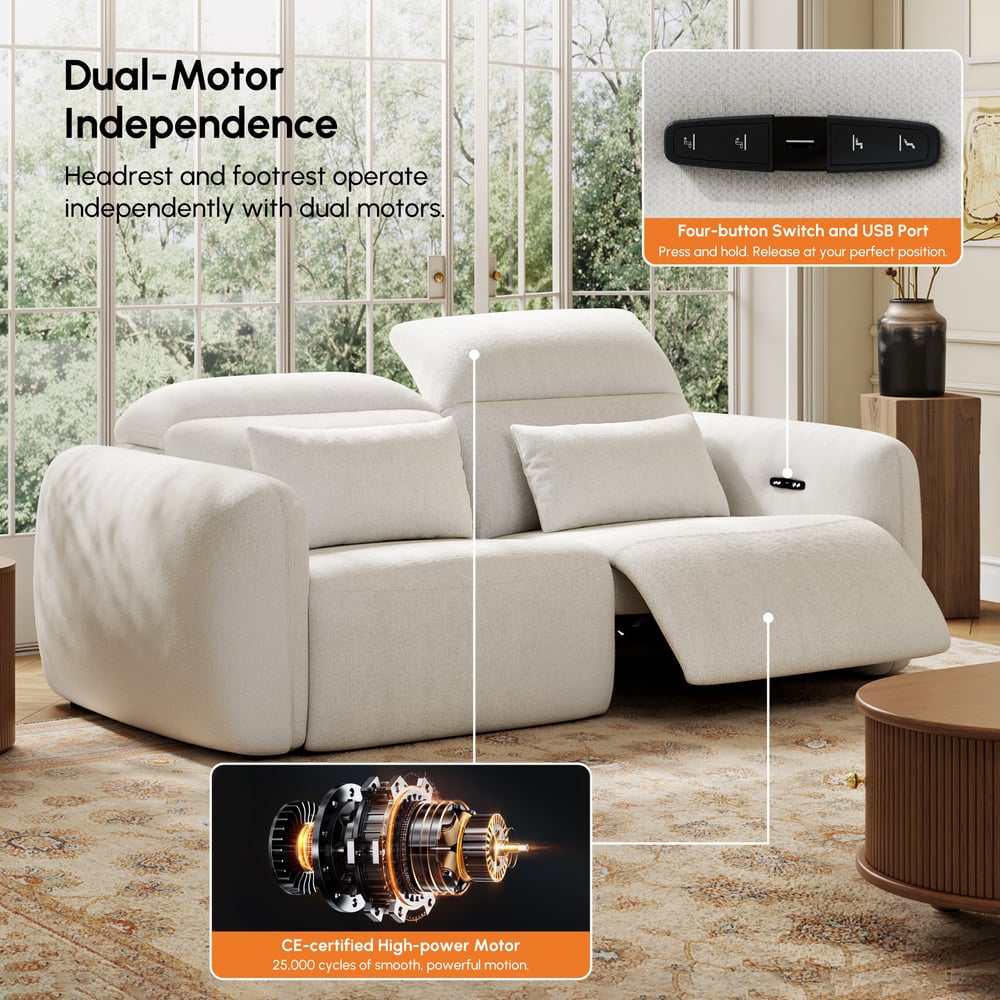 Canapé inclinable électrique zéro gravité en chenille de 227 cm avec oreillers image de fenêtre