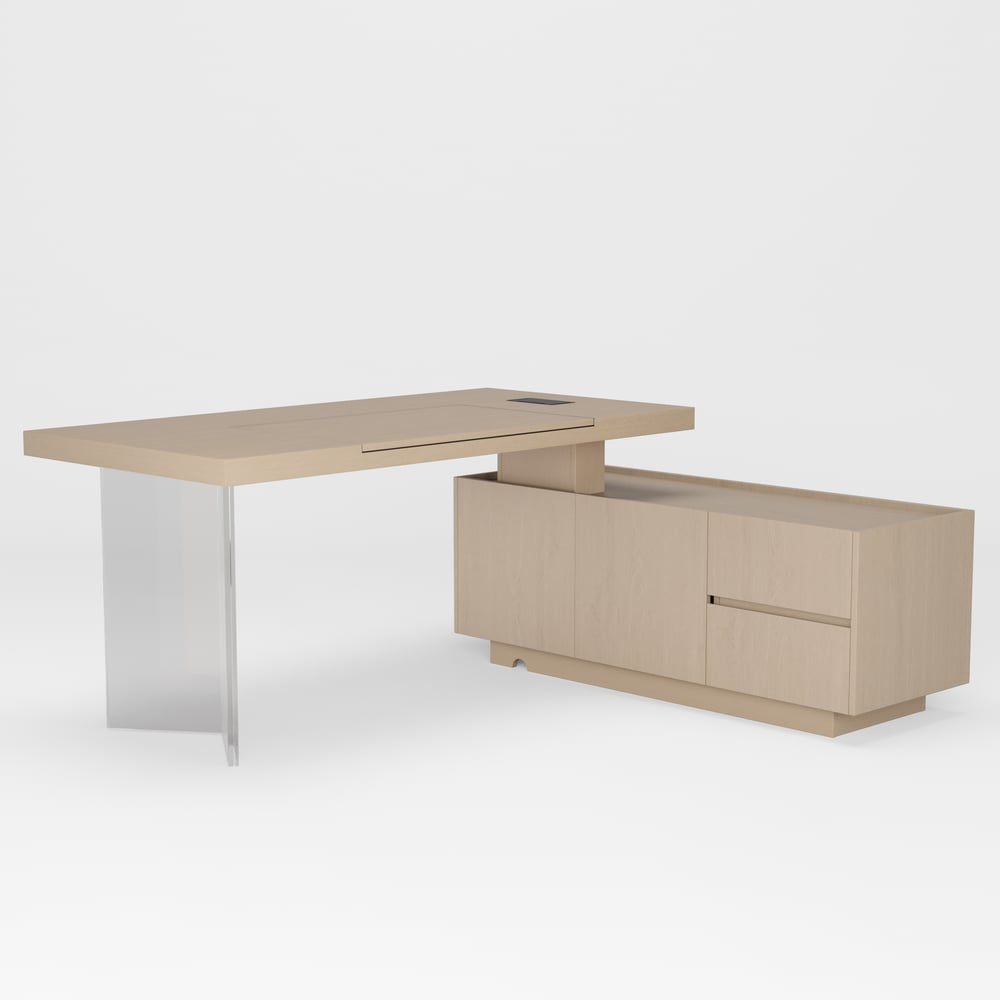 Modern 72" L-Shape Whitewash Standing Executive Desk with lifter Desktop Right Hand window image