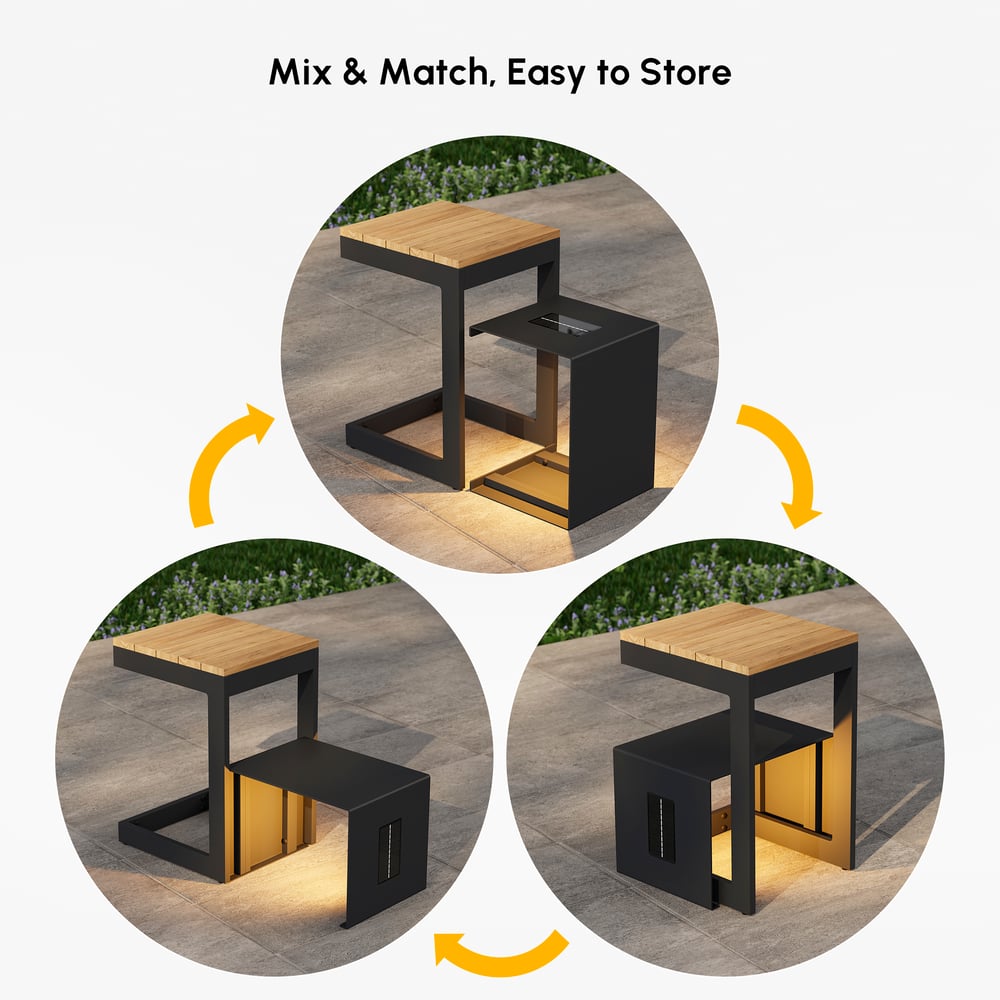 Tevara Outdoor Teak & Aluminum Solar Side Table (17") window image