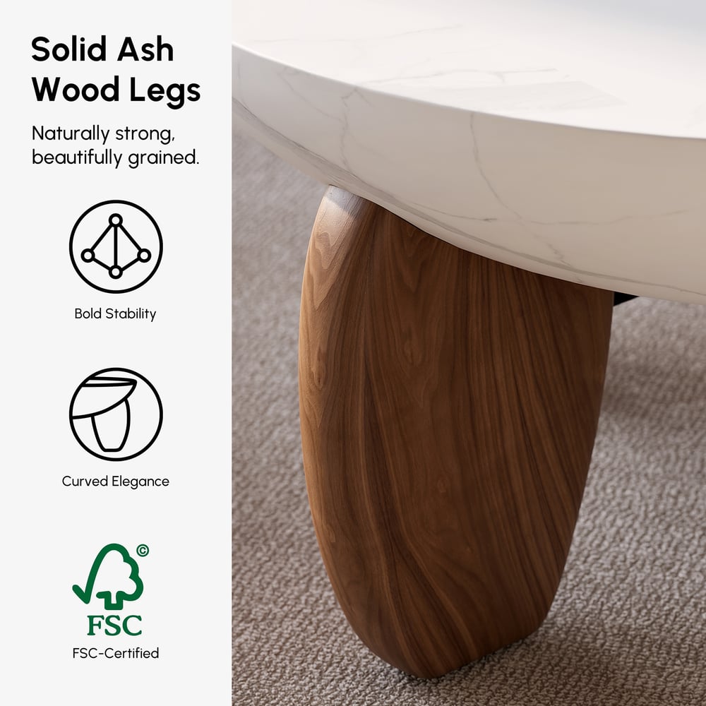 Curva 37" Round Concrete Walnut Coffee Table with Wood Legs window image