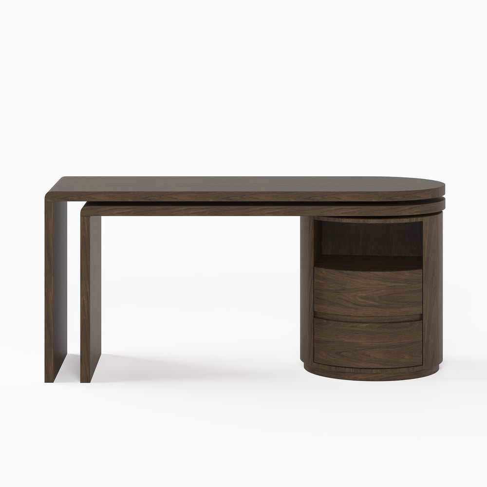 Modern 60" L-Shaped Walnut Office Desk with Drawers, Rotating Design window image