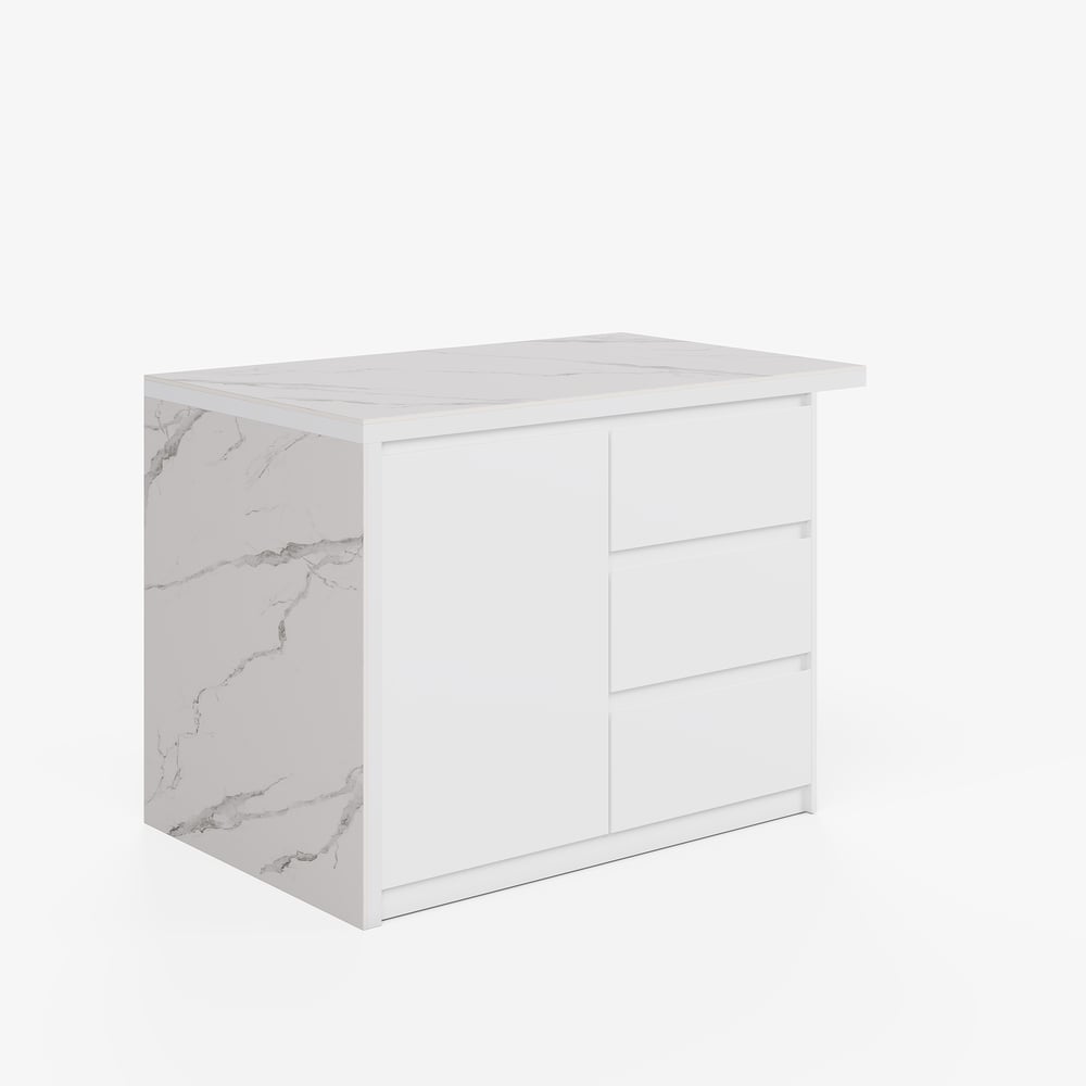 Modern 127 cm Glossy Sintered Stone Kitchen Island with Storage, White window image