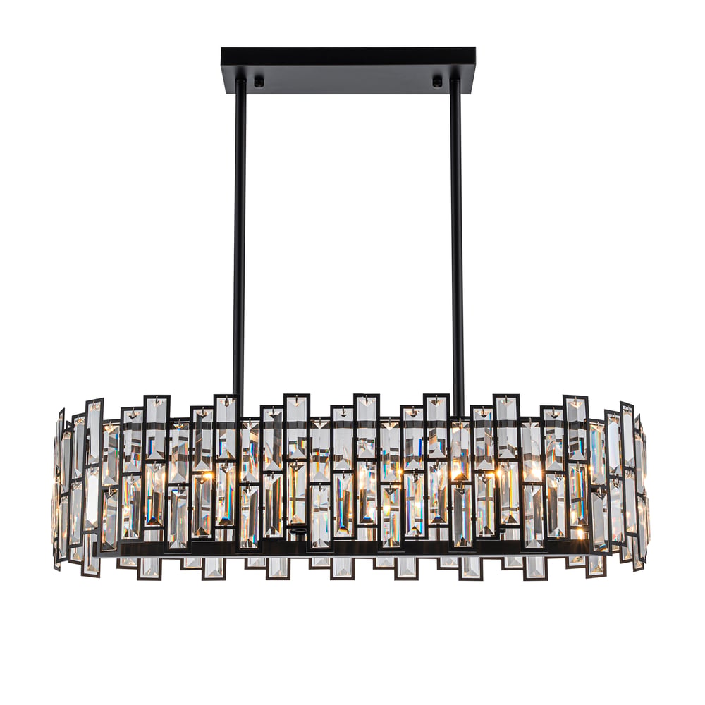 Clyvra 6-Light Kitchen Island Light Crystal Ceiling Light in Black window image