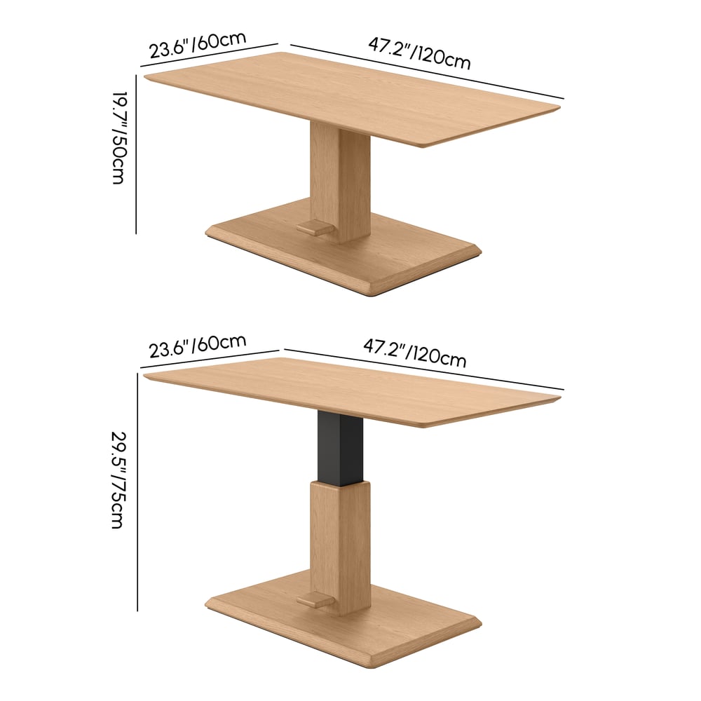 120 cm Natural Veneer Pedal-Control Lift-Top Coffee Table weights dimensions image