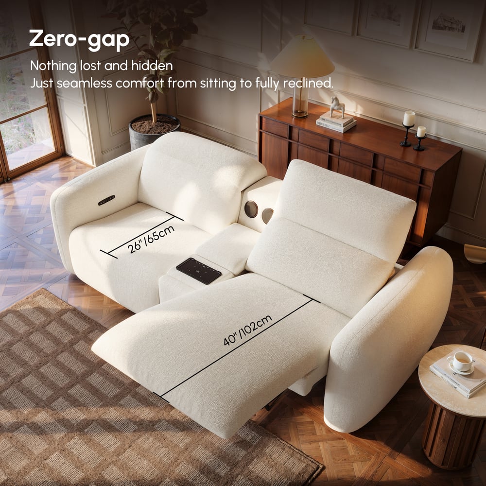 102" 2-Seater Chenille Dual-Motor Power Reclining Sofa with Multifunctional Center Console window image