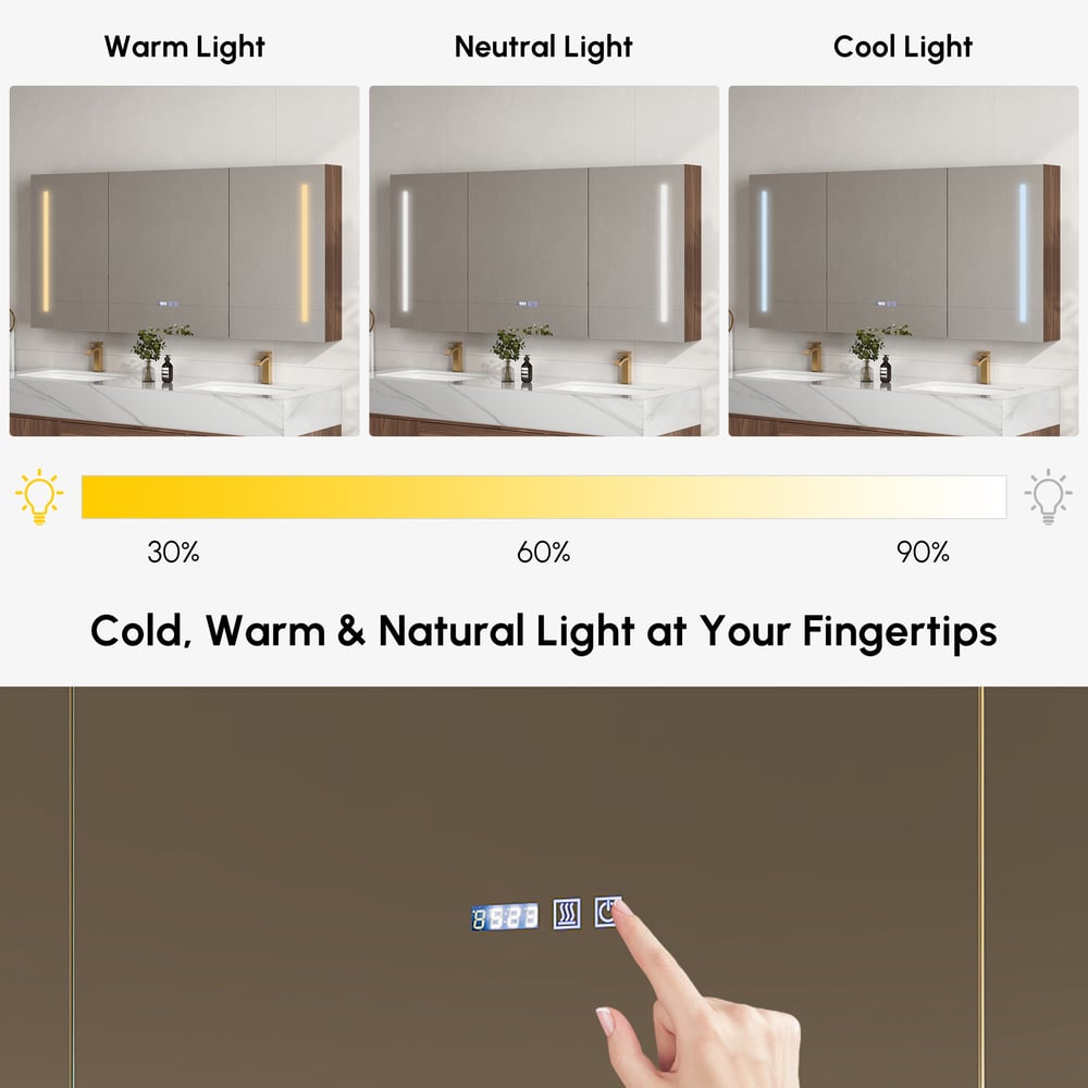 59" LED Bathroom Medicine Cabinet with Anti-Fog, Dimmable Tri-Color Lighting window image