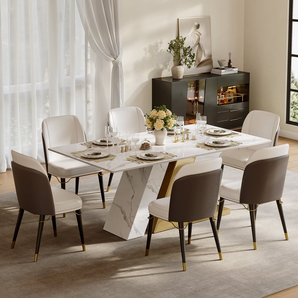 Dining Set 71" Modern Rectangle Sintered Stone Dining Table with 6 Chairs window image