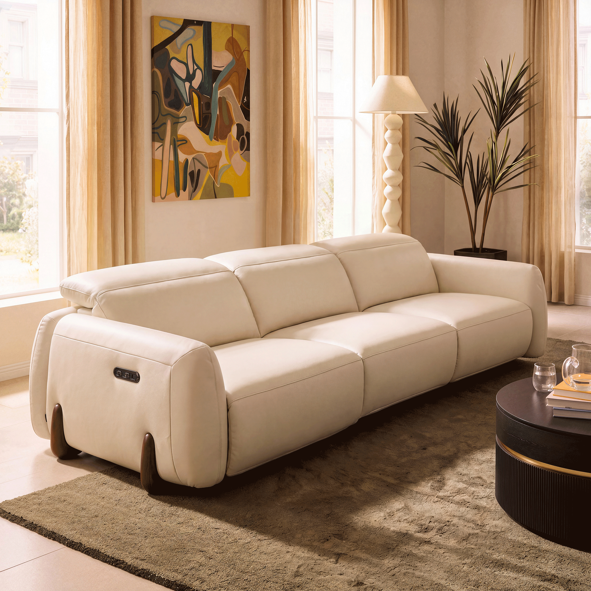 Curva 302cm Genuine Leather Power Reclining Sofa with Adjustable Headrests window image