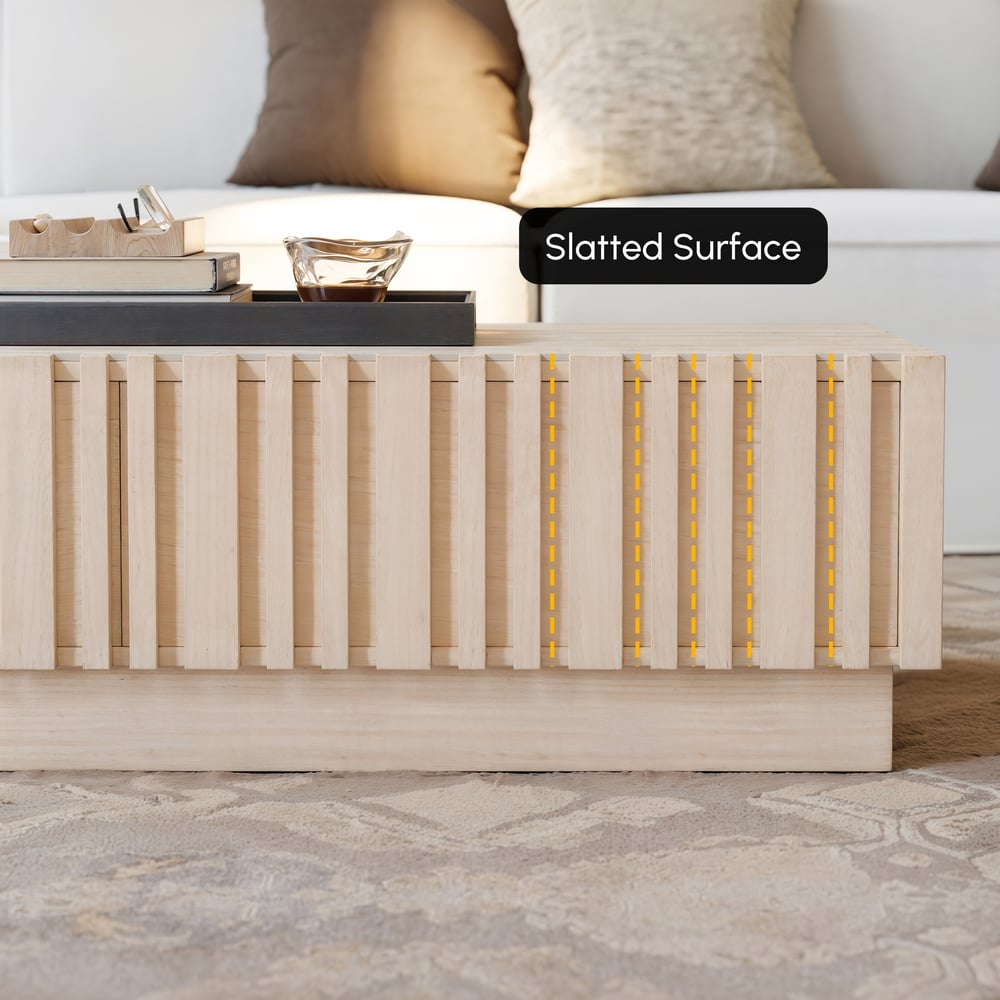 Aura 47" Ash Wood Slatted Coffee Table with Sintered Stone Top window image