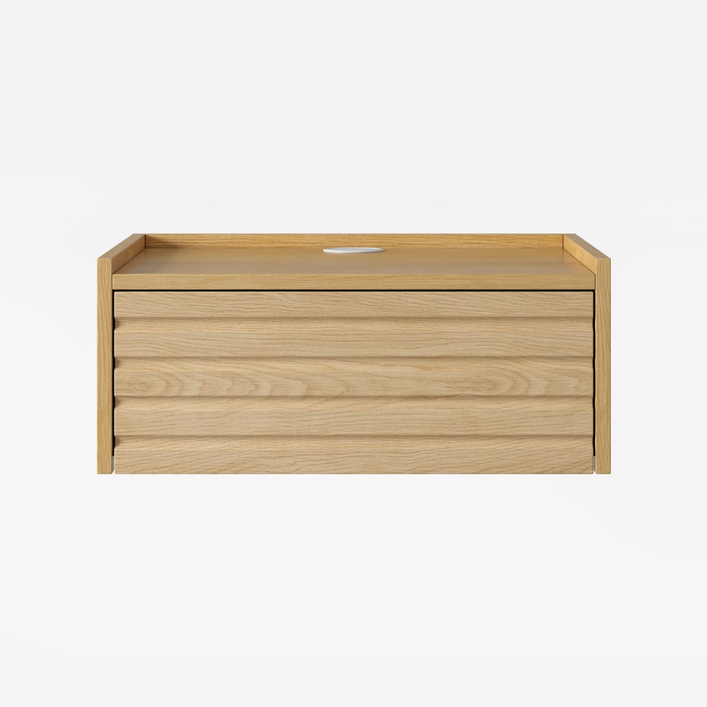 Japanese-Style Low Bed Frame with Natural Floor Bed and Floating Wooden Nightstands Set window image