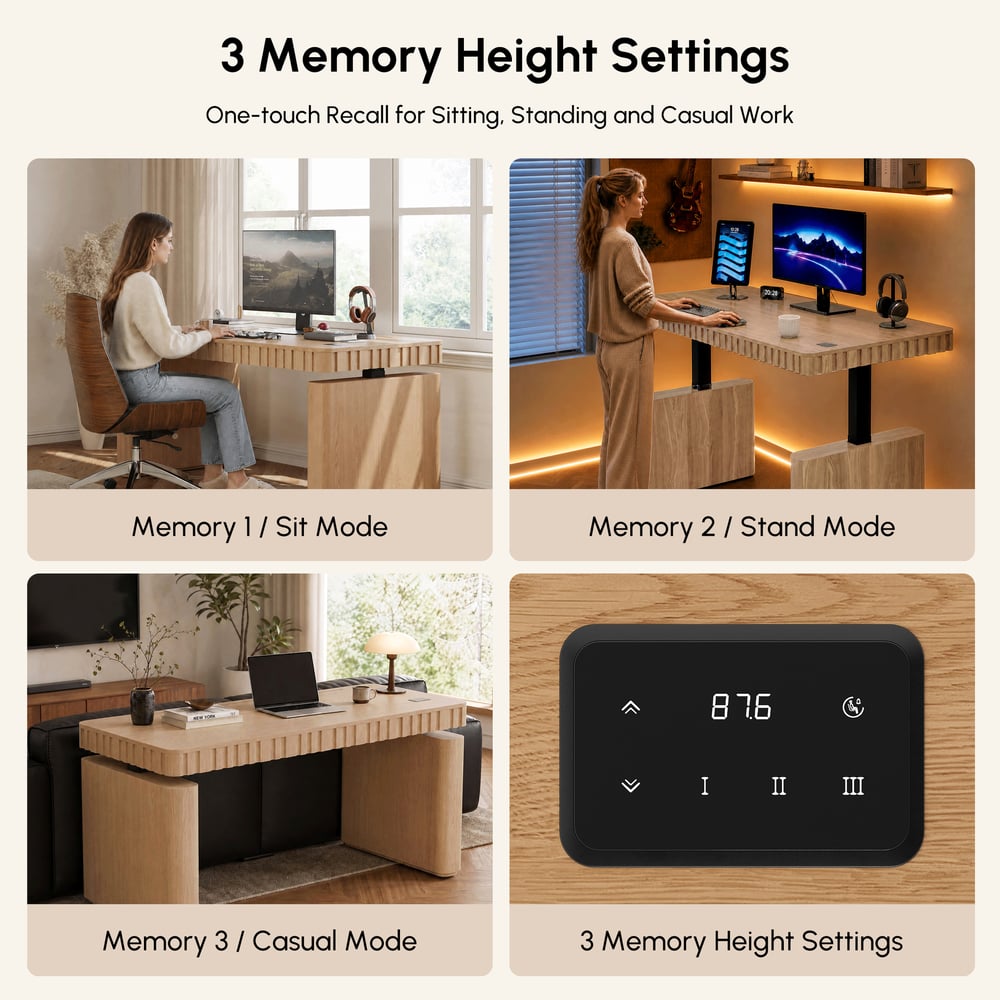 Aura 160 cm Natural Fluted Electric Adjustable Standing Desk window image
