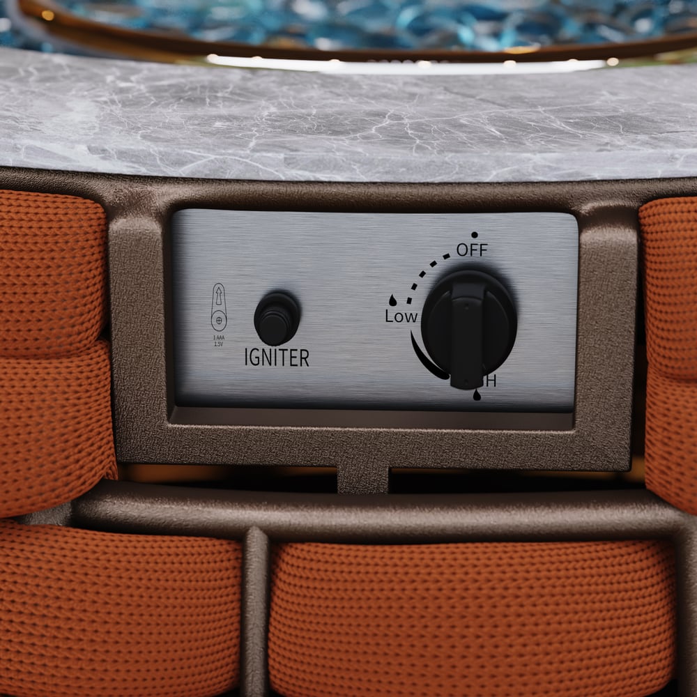 Table brasero ronde sans fumée au propane d'extérieur Cocaro 700 mm en orange image de fenêtre