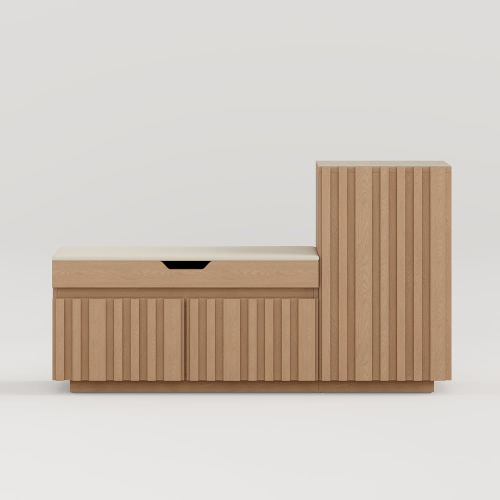 Aura 47” Wooden Shoe Storage Bench with Right-Side Cabinet for Entryway window image