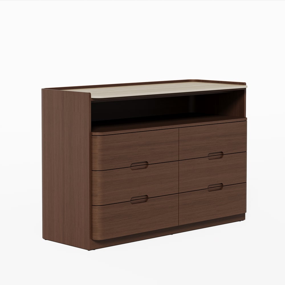 Arvona 47" 6-Drawer Walnut Chest of Drawers with Sintered Stone Top window image